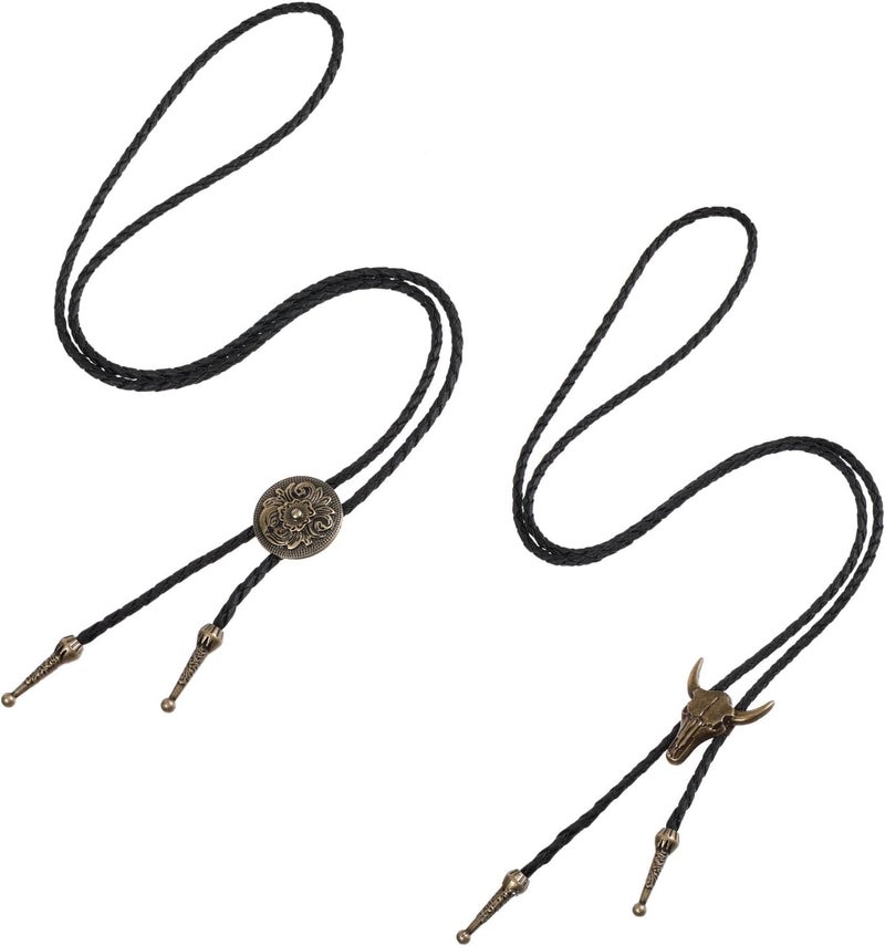 ElevateTech 2 Pcs Bolo Tie for Men, Western Cowboy Tie Necklace Handmade Leather Necktie Retro Style Bolo Ties for Women - Image 2